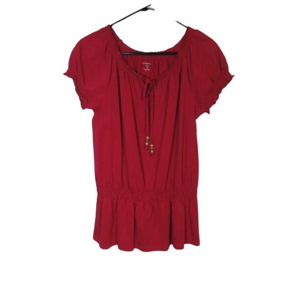 Croft & Barrow Red Stretch scoop neck blouse with stretch arms and bottom - Picture 1 of 3